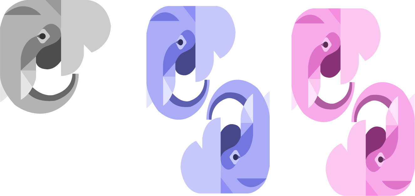 Three iterations of the elephant illustration side by side