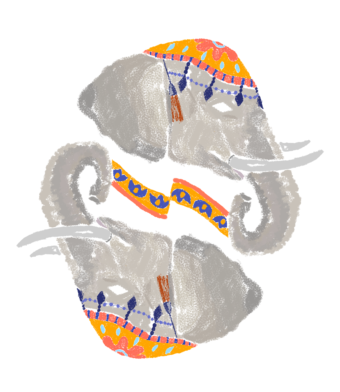 Ornate elephant illustration, detailed colored version 1