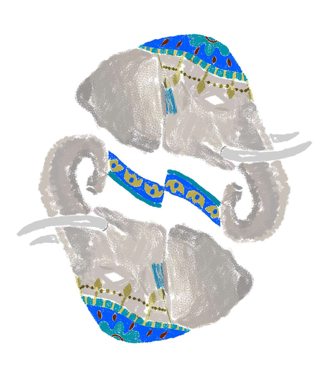 Ornate elephant illustration, detailed colored version 2