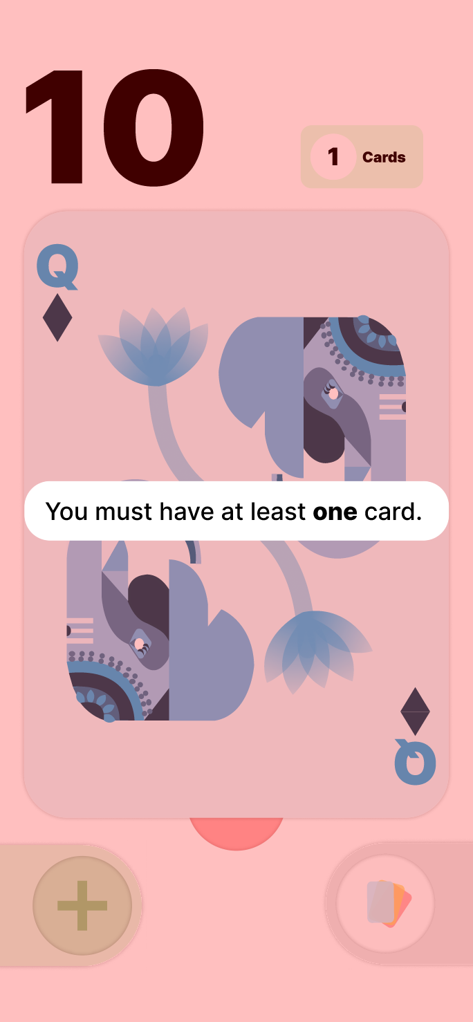 Minimum cards state with error message