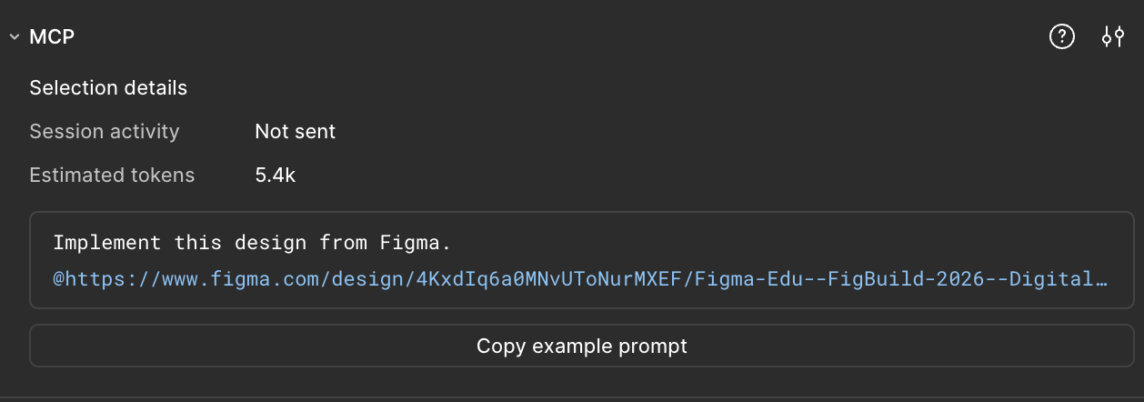Figma MCP panel showing design context being passed to Claude